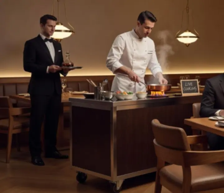 Pokaz live cooking przy elegancko nakrytym stole