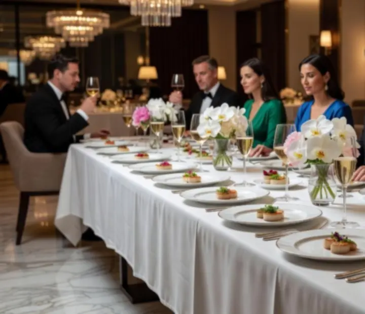 Elegancko zastawiony stół degustacyjny w restauracji Velastrolina