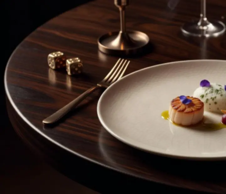 Artystycznie zaaranżowane talerze z daniami fine dining na eleganckim stole