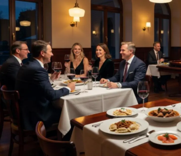 Cinematiczny wieczór w restauracji Velastrolina z eleganckimi stołami kasynowymi i wykwintną kolacją