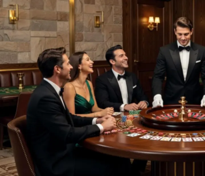 Eleganckie stoły pokerowe i ruletka podczas wieczoru kasynowego w Velastrolina