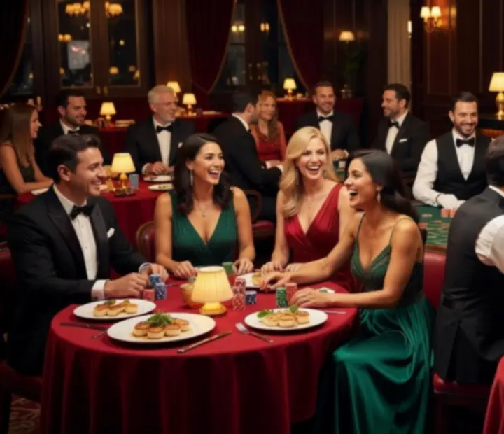 Wieczór tematyczny casino night z muzyką na żywo w eleganckiej restauracji