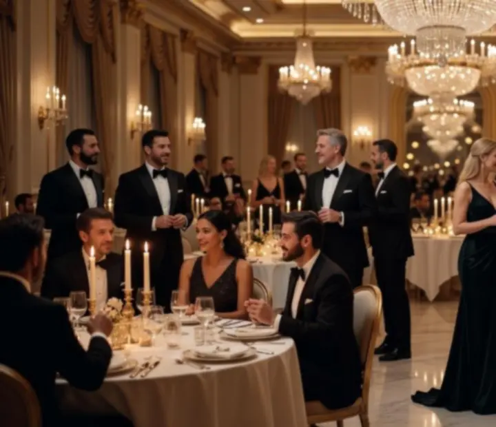 Eleganckie wydarzenie w restauracji Velastrolina z nakrytymi stołami i nastrojowym światłem